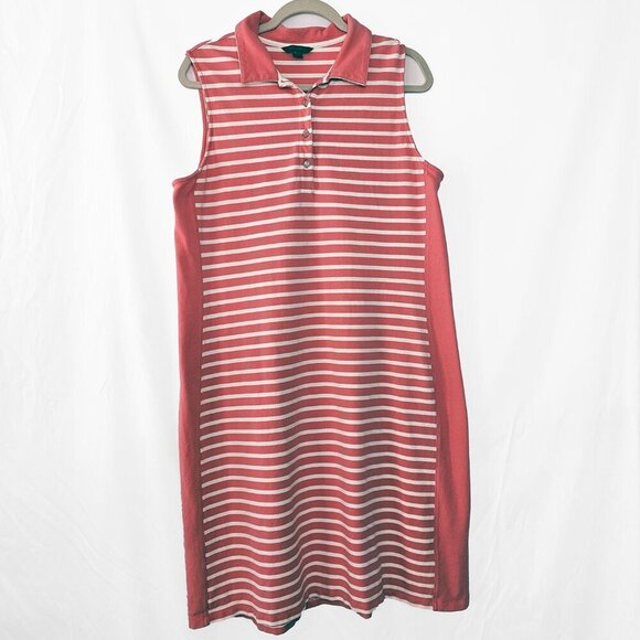 Lands End Pink and White Stripped Sleevless Collared Dress 18 Tall - Picture 1 of 3